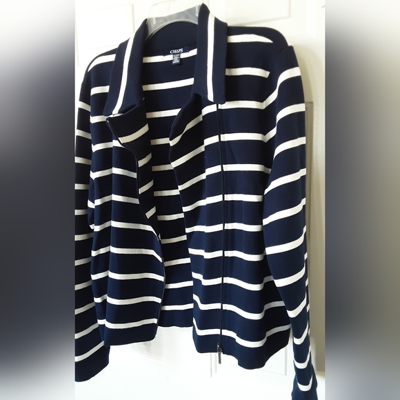 Chaps Navy and Ivory Zip Up Collared Sweater Cardigan XL - Picture 6 of 8